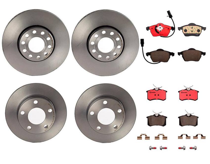 VW Brakes Kit - Pads & Rotors Front and Rear (288mm/245mm) (Ceramic) 8E0698451L - Brembo 1597888KIT